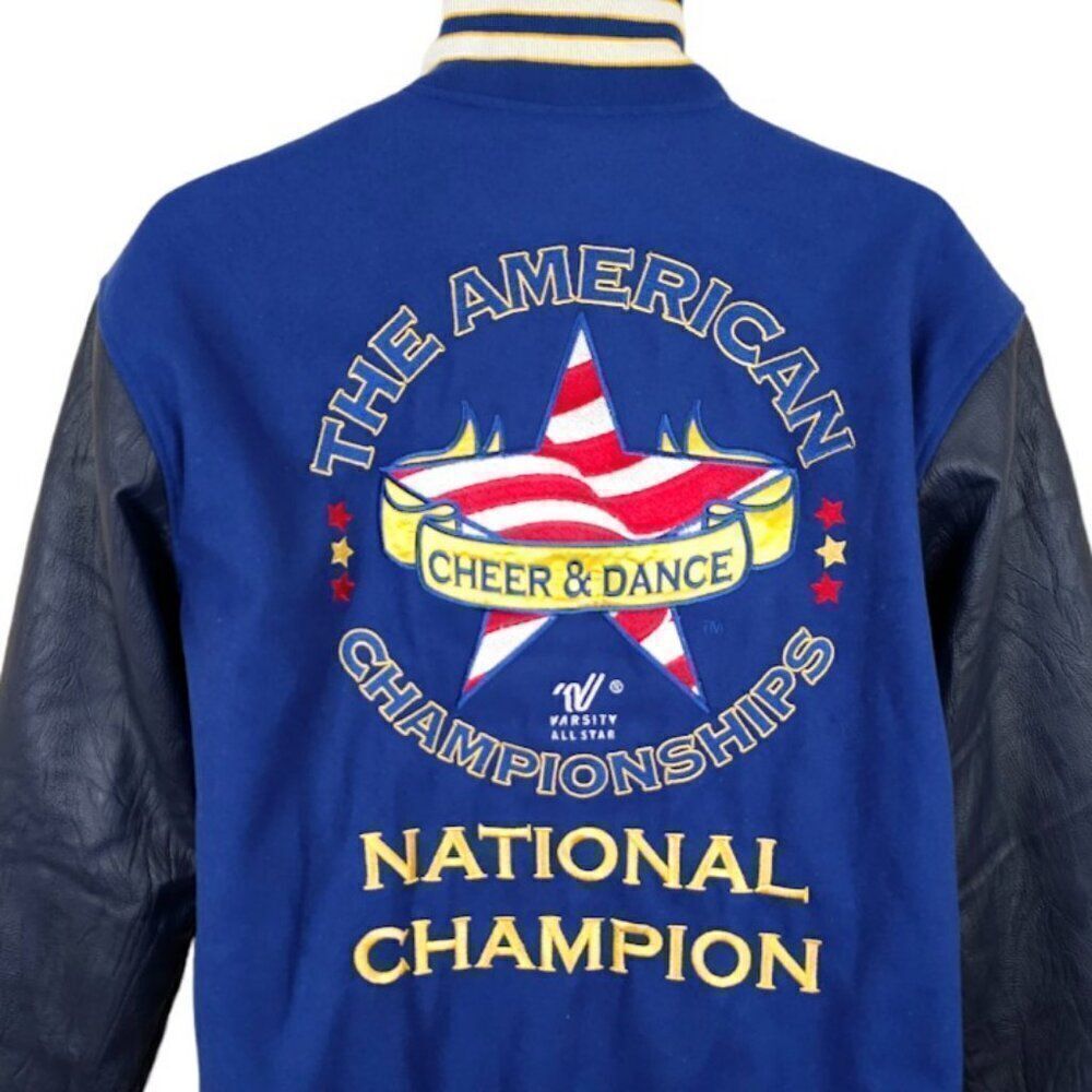 American Cheer & Dance Championships Letterman Jacket Mens Size Medium Blue